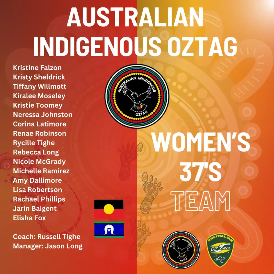 AIO Women's 37's 2025 team announcement card listing the players