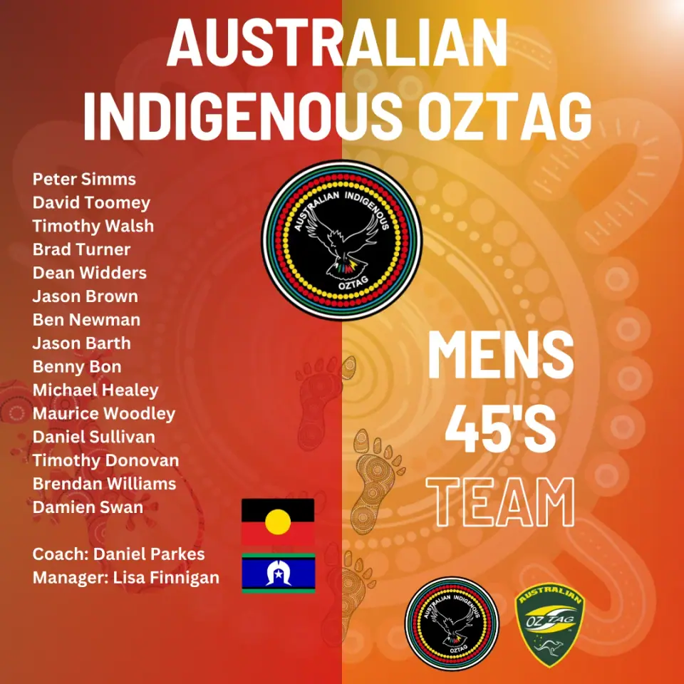 AIO Mens 45's 2025 team announcement card listing the players
