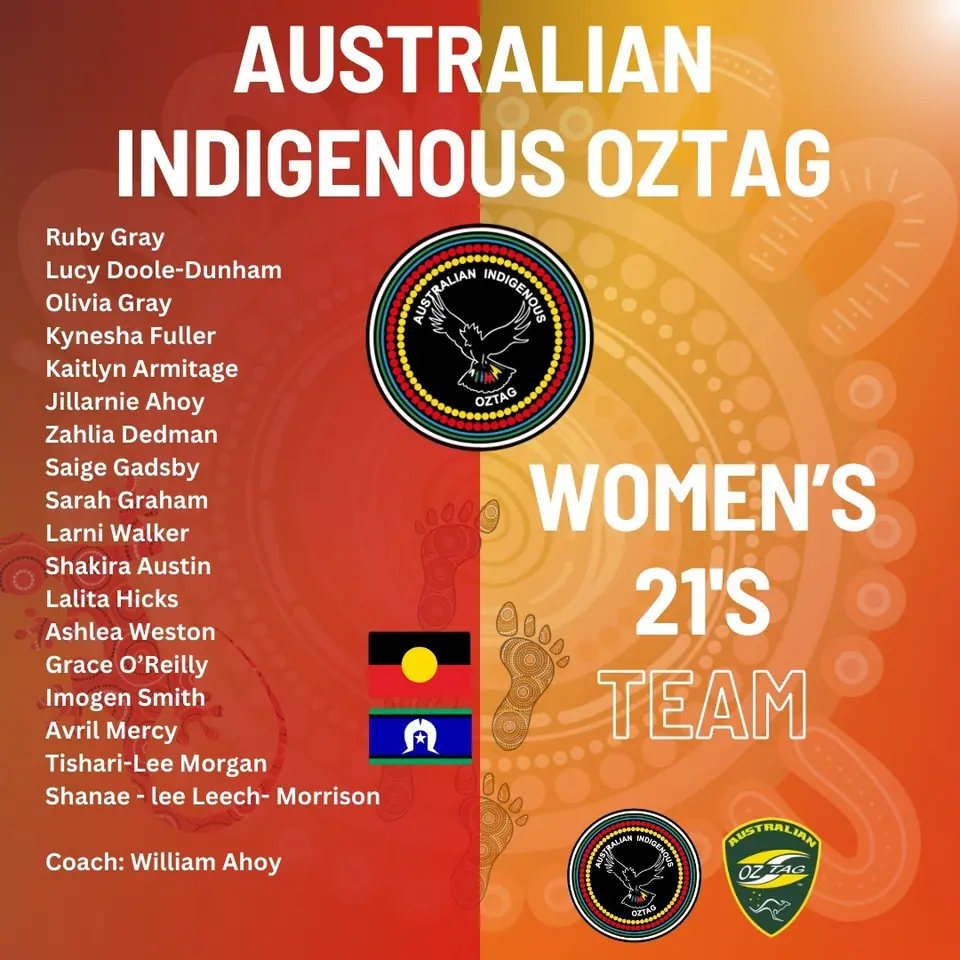 AIO Women's 21's 2025 team announcement card listing the players