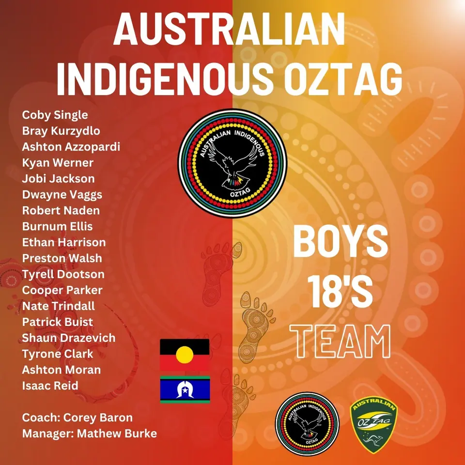 AIO Boys 18's 2025 team announcement card listing the players