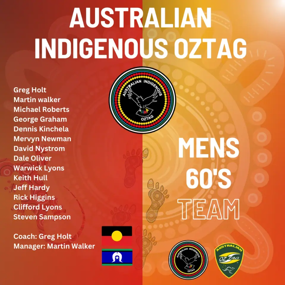AIO Mens 60's 2025 team announcement card listing the players