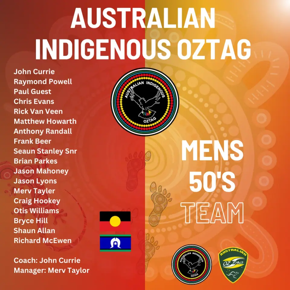 AIO Mens 50's 2025 team announcement card listing the players