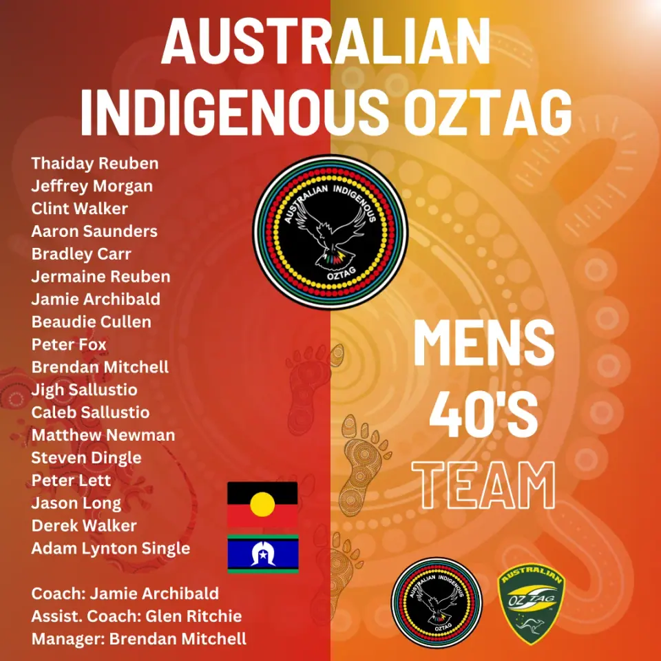 AIO Mens 40's 2025 team announcement card listing the players