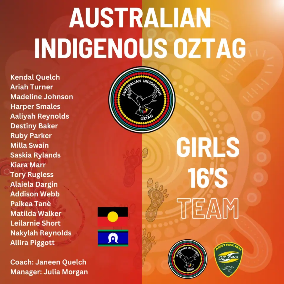 AIO Girls 16's 2024 team announcement card listing the players